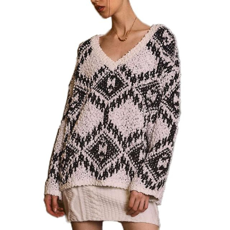 Customized Fabric Thick Winter Pullover Sweater V-Neck Diamond Jacquard – Ladies Sweater and Striped Sweater price|S, S/M/L/Customized Size