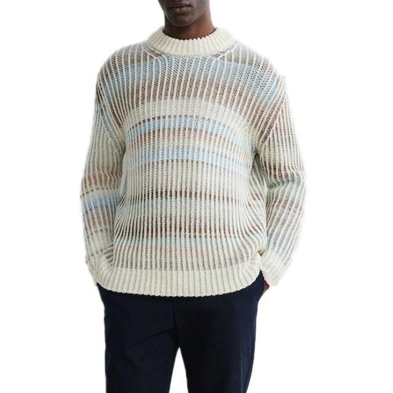 Customized New Processes Crew Neck Knit Men Pullover Top Striped Jacquard Gradient Color Sweatshirt Men Loose Casual Men Sweater – Mens Sweater and Striped Sweater price|S, S/M/L/Customized Size