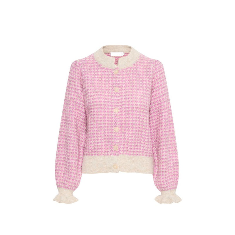 Fashion Long Sleeve Ruffled Cuffs Polyester Cardigan Color Mixed Wool Sweater with Metallisk Garn – Sweater and Knitting Sweater price|S
