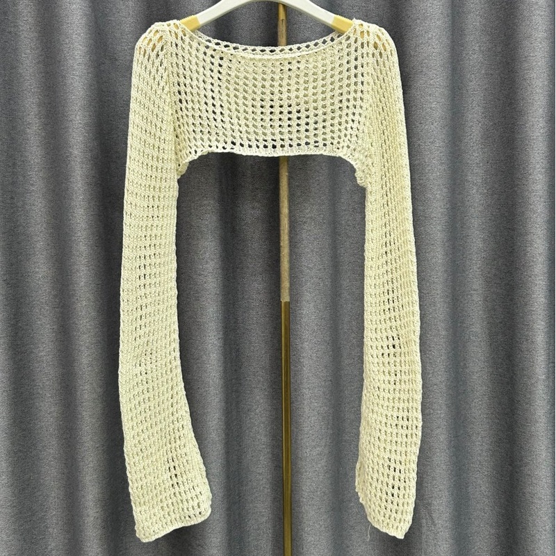 Girly Custom Stylish Clothing Beige Short Hollow Knitted Top Women Sweater Pullover – Customized Factory Sweaters and Customized Cardigan Sweaters price|Free Size