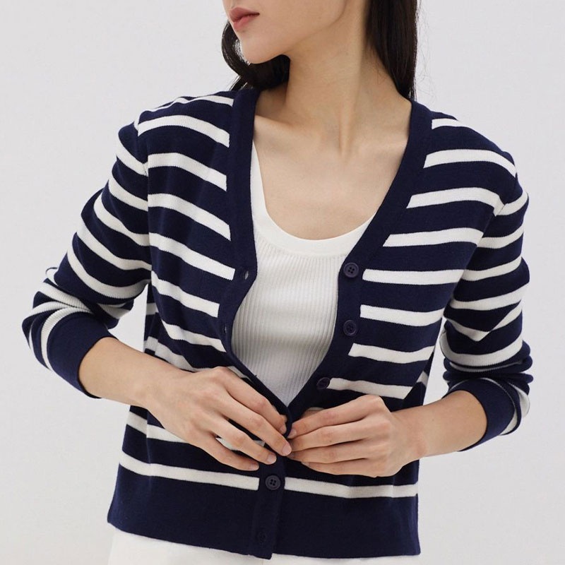 Ladies Coat Striped Sweater Cardigan Short Jacquard Knit Sweater Ladies Cardigan – Ladies Sweater and Striped Sweater price|S, S/M/L/Customized Size