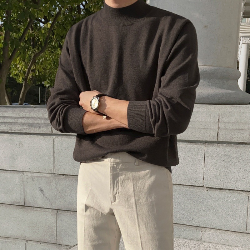 OEM Autumn and Winter Thickened Black Mens Half High Neck/Medium Neck Fashion Trend Pullover Sweater – Sweater and Mens Sweater price|S