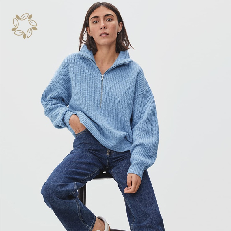 Sweater with Zipper 100% Wool Organic Merino Pullover Eco Friendly Half-Zip Ribbed Sweater Sustainable Merino Half-Zip Sweater – Sweater and Knit Crewneck price|S
