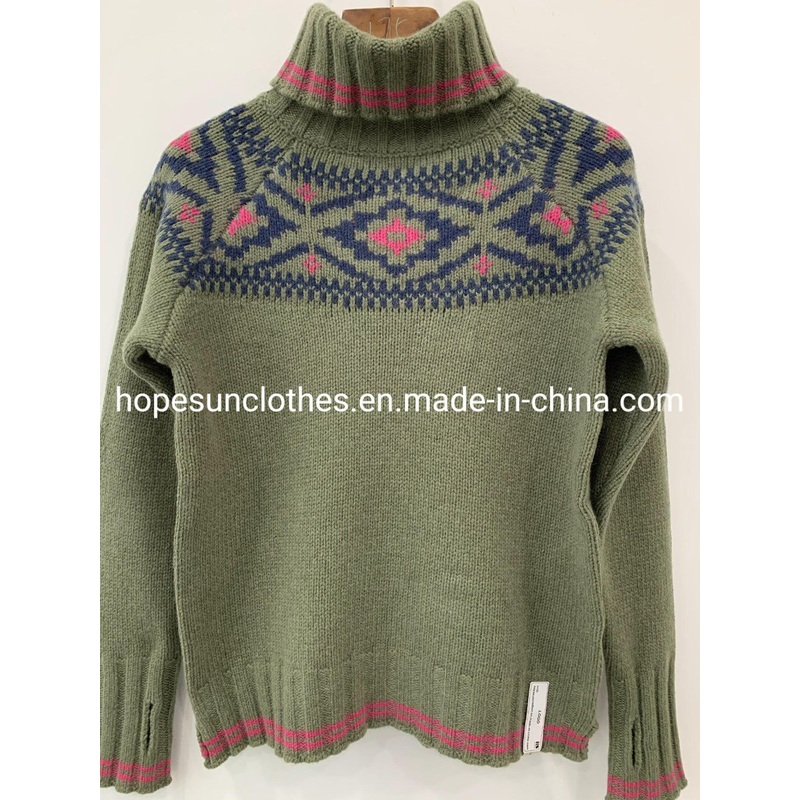 Wholesaler Manufacturer Women Jacquard Turtle Neck 100%Wool Pullover Knitwear Sweater – Knitted Jumper and Sudaderas price|S