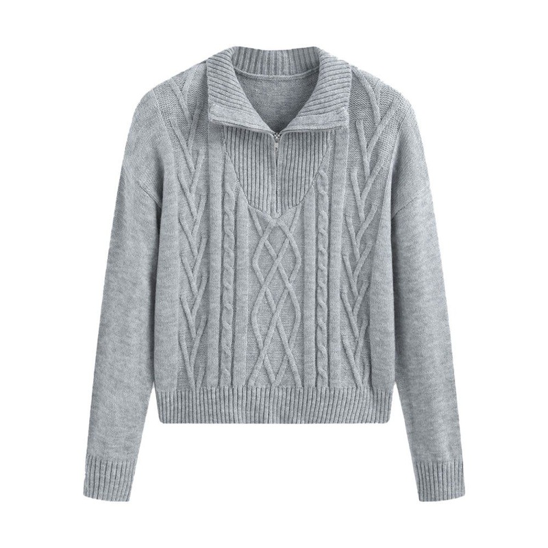 Winter Turtleneck Sweater Ladies Clothing Wholesale Warm Solid Color Zipper Neck Pullover – Ladies Sweater Pattern and OEM Womens Sweater price|S/M/L/Customized Size