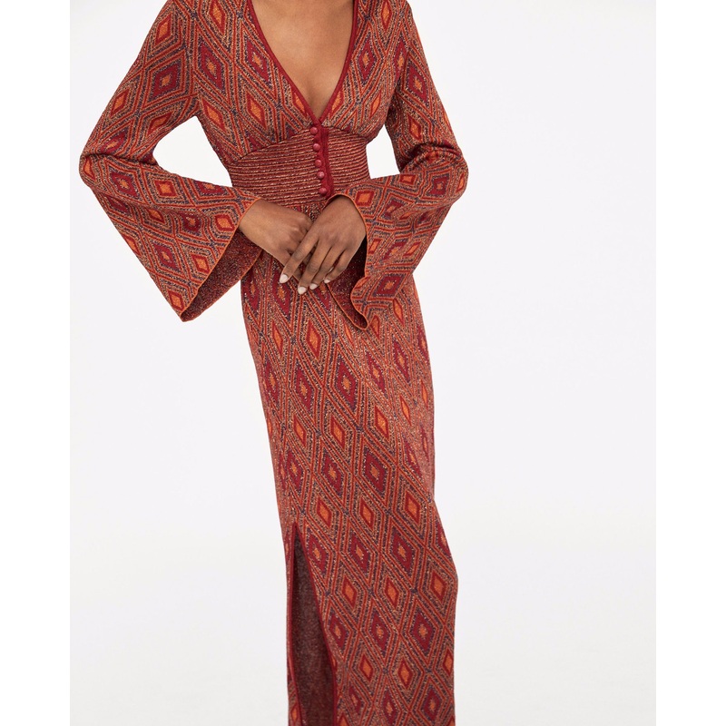 Women Fashion Deep V Neck Colorful Jackquard Dress – Sweater and Dress price