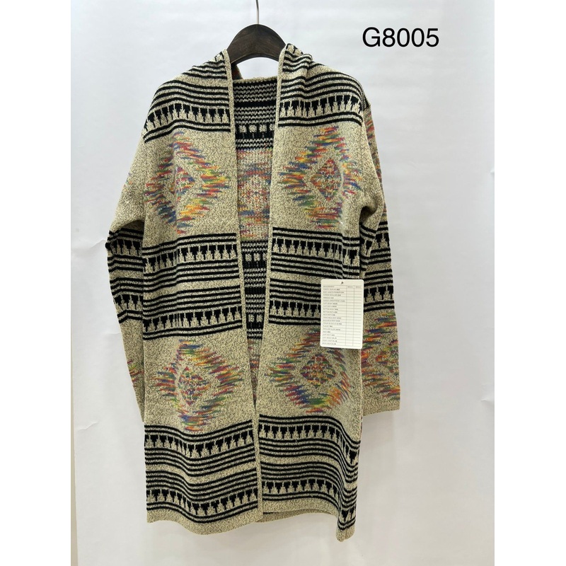 Women Open Front Print Polyester Long Knitted Cardigan with Retro Pattern – Cardigan and Knitted Cardigan price|L