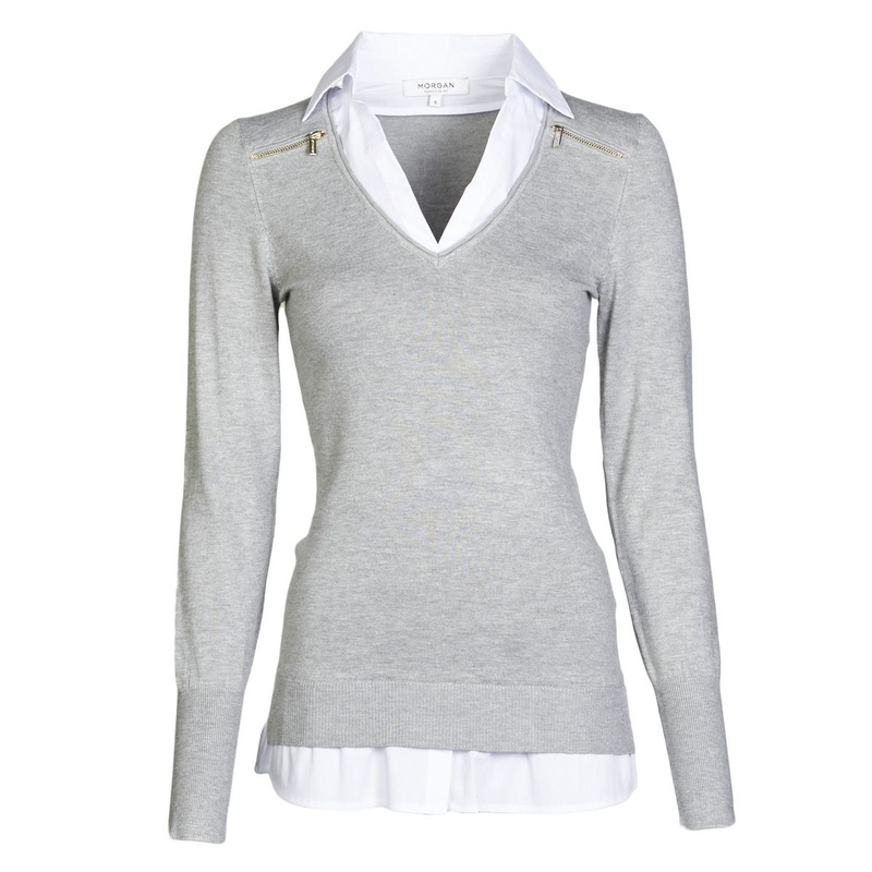 Womens Fashion Long Sleeve T-Shirt Knitwear Sweater Patch Hem with Woven Fabric Pullover – T-Shirt Knitwear Sweater and Patch Hem with Woven Fabric Pullover price|S