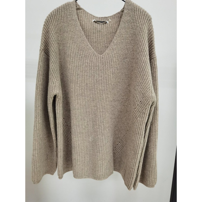 Womens Knitted V Neck Pullover, Pure Wool Sweater, Oatmeal Color – Knitwear and Wool price|S