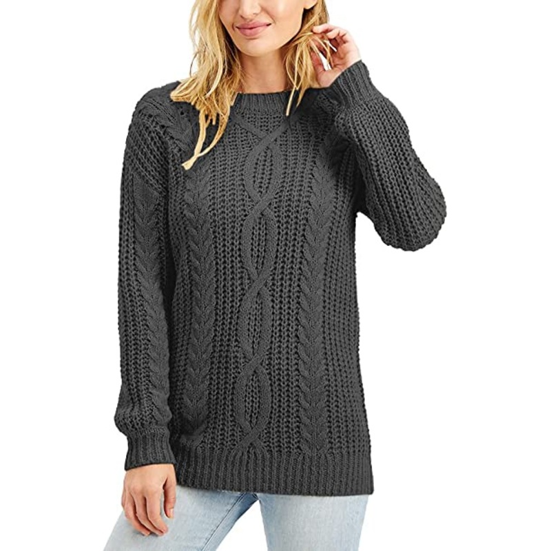Womens Pullover Winter Casual Long Sleeve Solid Color Cable Knit Crew Neck Sweater – Women Fashion and Women Clothes price|S