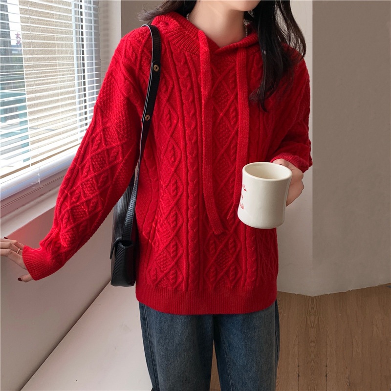 Womens Recycled Long Sleeve Cropped Cable Knit Hoodie Pullover Sweater – Cropped Pullover and Slouchy Sweater price|S