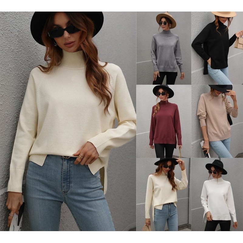 Autumn Winter Casual Fashion Custom Knitwear Sweaeter Ladies Cloth Women Wear Solid Color High Neck Women Sweater – Woman Sweaters and High Neck Sweater price|S