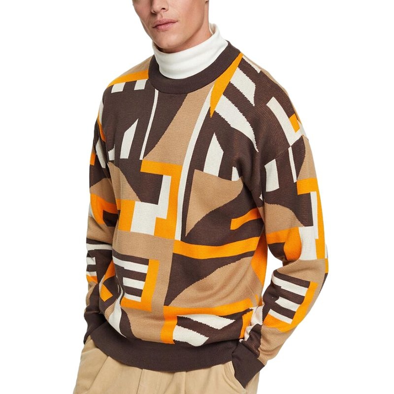 Bulk Customized Geometric Stripe Patchwork Boys Pullover Printed Sweater Tops Casual Pullover Knit Sweater for Men – Mens Sweater and Striped Sweater price|S, S/M/L/Customized Size