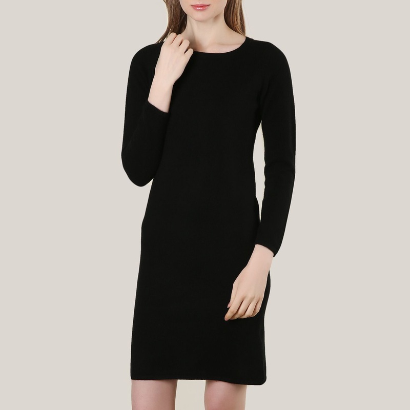 Cashmere Knitted Crew Neck Black Long Dress – Cashmere Dress and Cashmere Tunic price|L