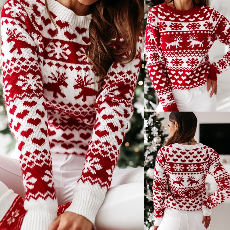 Christmas Knitting Patterns Winter Womens Christmas Long Sleeve Pullover Knitted Sweater – Christmas Knitted Sweater and Fashion Clothes price|S