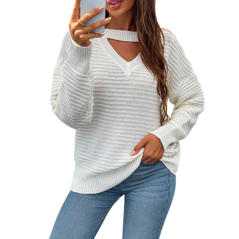 Custom Clothing Womens Solid Beige Front Cut-out Pullover Sweater – Women Pullover Sweaters and Front Cut-out Sweaters price|S, S, M, L, XL