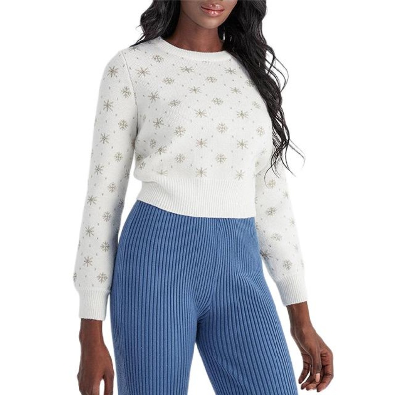 Customized Winter Snowflake Jacquard Design Women Knit Sweater Round Neck Short Sweater Knit Pullover Solid Color Women Sweater – Ladies Sweater and Striped Sweater price|S, S/M/L/Customized Size