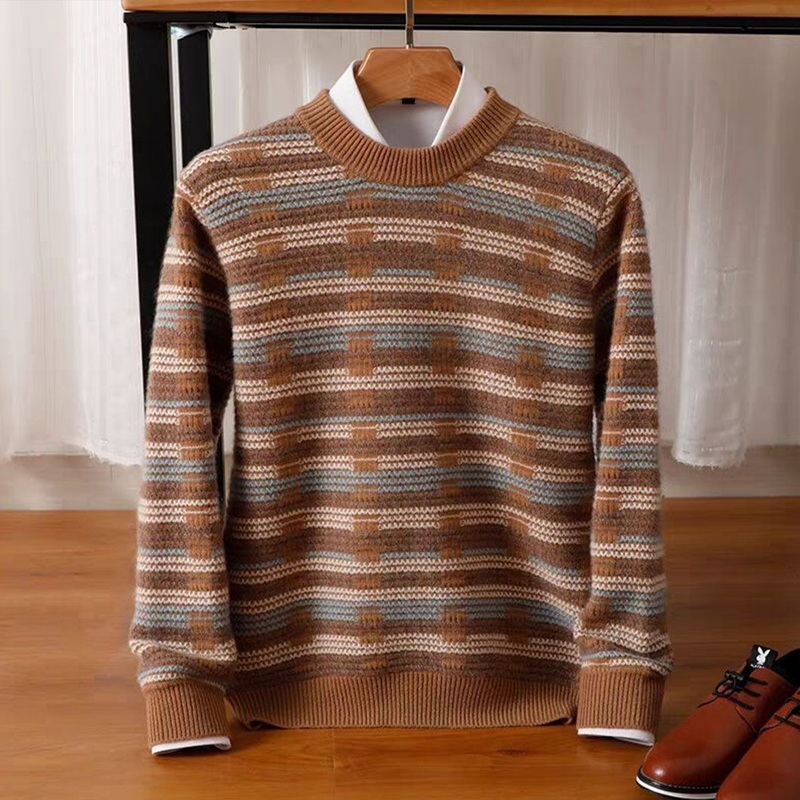 Fashion Jacquard Patterned Crew Neck Knitted Sweater Long Sleeve Women Pullover Clothing – Knitwear and Men Clothing price|S