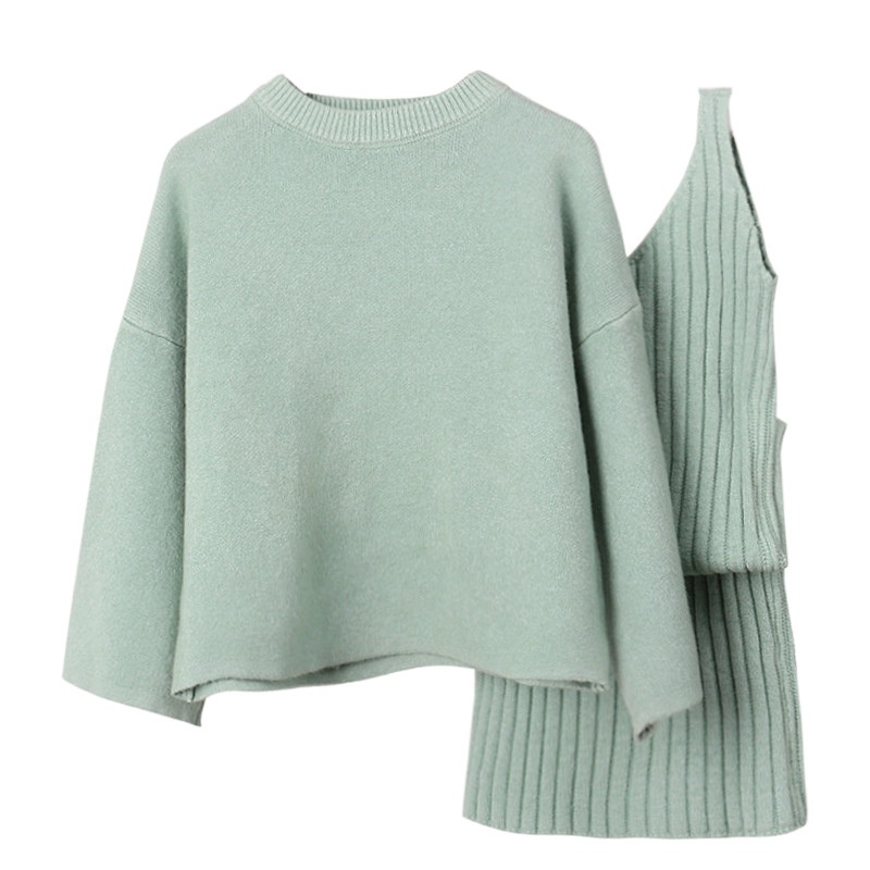 Fashion Pullover Ladies V-Neck Dress Knitted Wool Sweater Suit Women Clothing – Sweater and Knitwear price|S