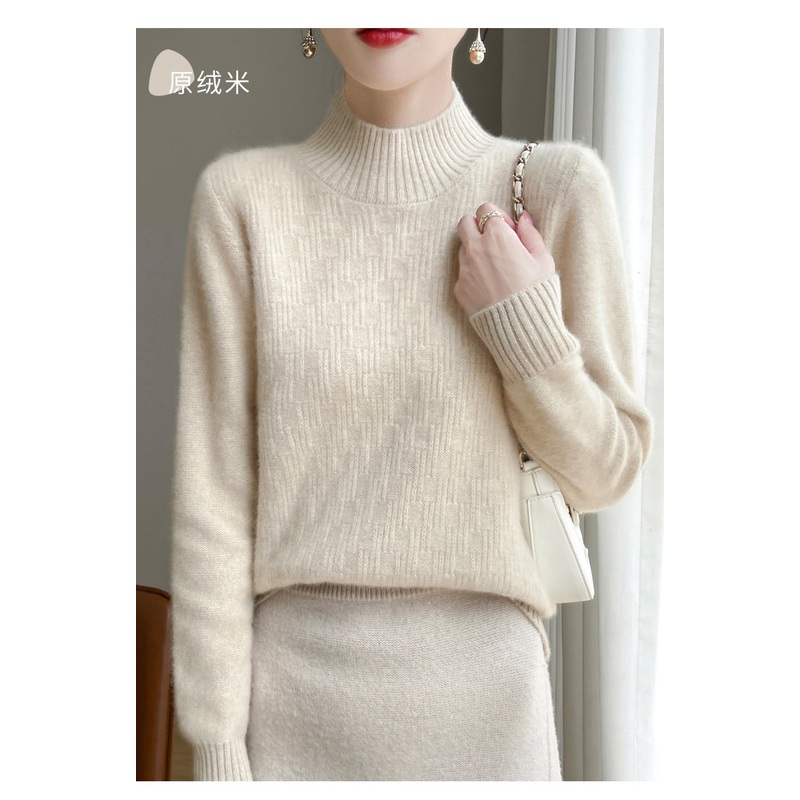 Half High Collar Wholesale Autumn Winter Long Sleeve Warm Women Sweater – White and Black price|S-XXXL,Customizable