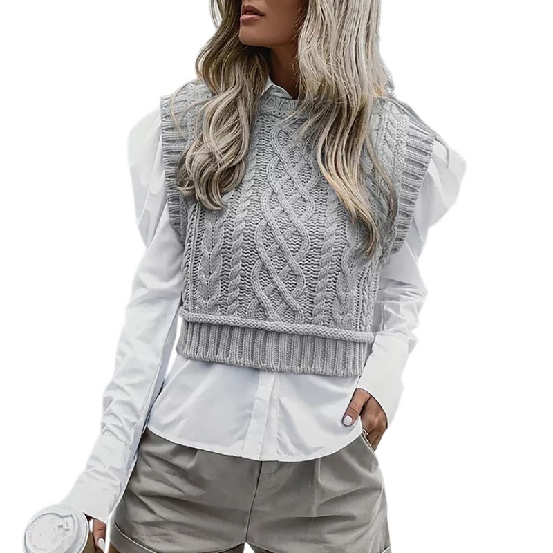 High Quality Crew Neck Custom Women Knitted Crop Top Sweater – Custom Sweater Vest and Plus Size Sweaters Vest price|S, S, M, L, XL, XXL, Xxxl