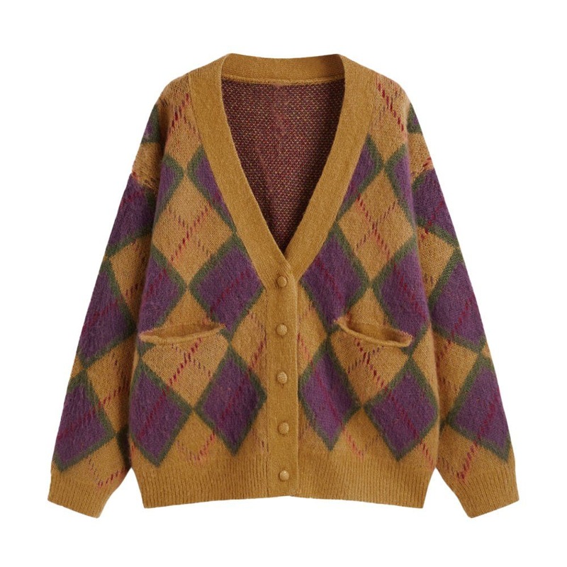 Knitwear Factory Wholesale Warm Coats Women Sweater V-Neck Jacquard Loose Knit Cardigan – OEM Womens Sweater and ODM Knit Sweater price|S/M/L/Customized Size