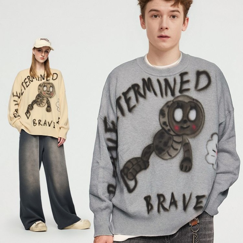 Mens and Womens Cartoon Caterpillar Spray Painted Loose Fashion Knitwear Sweater – Fashionable Cardigan Sweater and Cardigans Sweaters price|M,L,XL