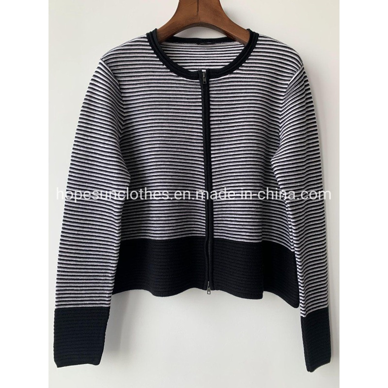 OEM Manufacturer Women Striped Zipper Closure Cardigan Coat Jacket Plus Size Knitwear Sweater – Sweater Jumper and Sudaderas price|S