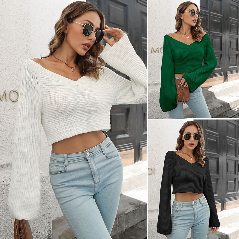 OEM ODM New Autumn Winter Factory Custom V Neck Sweater Pullover Sweater Knitted Crop Top Sweater for Women – V Neck Sweater and Pullover Sweater price|S
