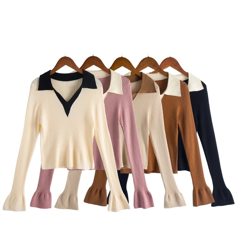 Pb&Za Womens Clothing Wholesale Autumn New Multi-Color Polo Collar Knitted Sweater – Designer Sweater and Sweaters for Women price|S, One Size Fits All