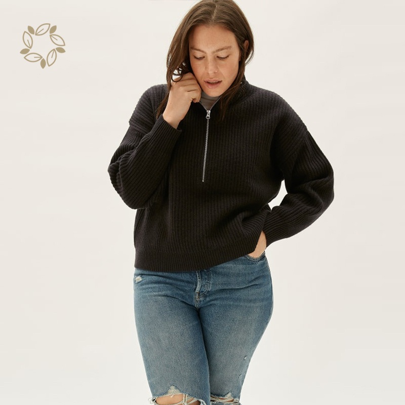 Sustainable Sweater with Zipper 100% Wool Merino Half-Zip Sweater Eco Friendly Rib Knit Sweaters Half Zipper Sweater – Sweater and Knit Crewneck price|S