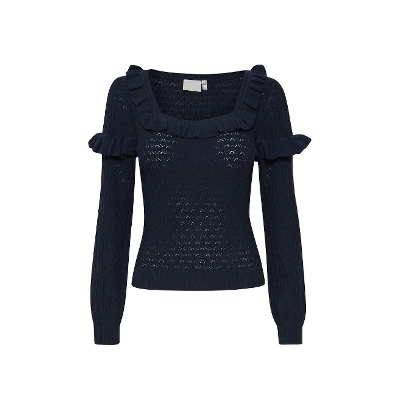 U-Neck Ruffled off Arm Viscose Pullover Ruffled Collar Long Sleeve Sweater for Women – Knitwear and Poncho price|S