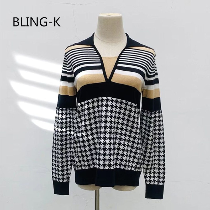 Viscose Blend Jacquard Lapel Long Sleeve Women Lapel Pullover Sweater – Jumper and Women Sweater price|S