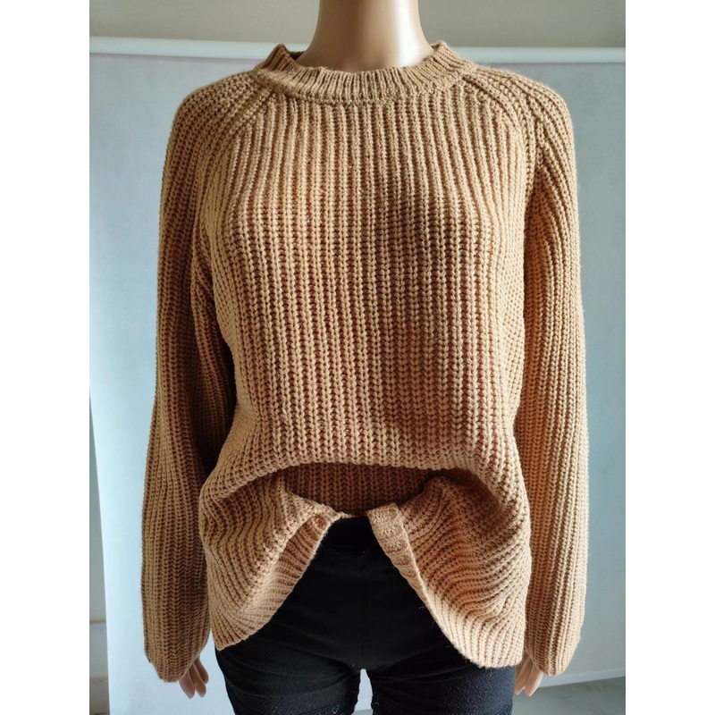Womens 2023 Oversized Round Neck Sweater Casual Long Sleeve Chunky Knit Pullover – Women Fashion and Women Clothes price|S