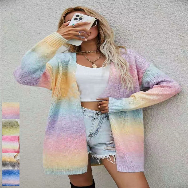 2022 New Color Matching Stripe Long Sleeved Sweater Knitted Sweater Women Long Cardigan Sweater – Long Sleeved Sweater and Knitted Sweater Women price|S