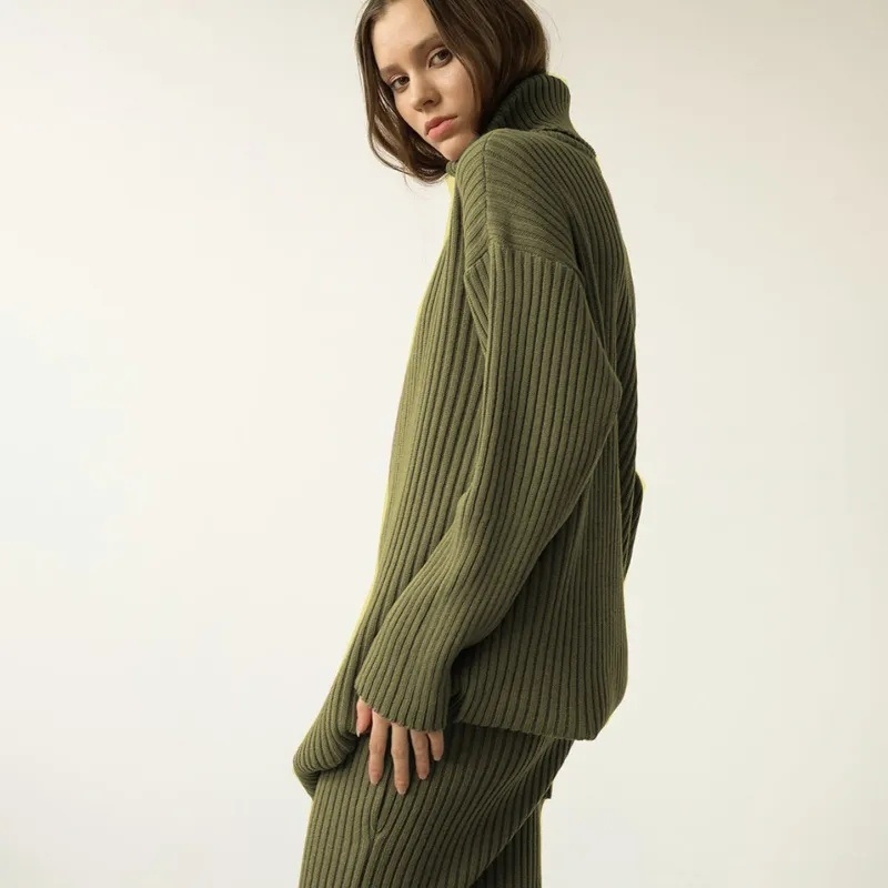 Autumn and Winter New Fashion Custom-Made Womens Warm Collar Pullover Knitted Half Skirt 2-Piece Skirt Sweater Womens Wear – Sweaters and Sweater Skirt price|S