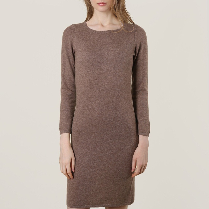 Cashmere Knitted Crew Neck Camel Long Dress – Cashmere Dress and Wool Dress price|L
