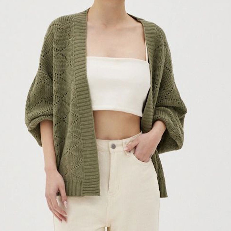 Casual Spring Womens Cardigan Jacket Buttonless Hollow Womens Sweater Lantern Sleeve Plus Size Womens Coat Sweater Cardigan – Ladies Sweater and Striped Sweater price|S, S/M/L/Customized Size