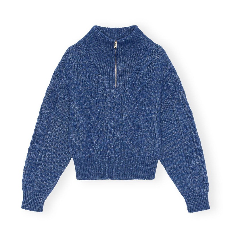 Chunky Cable Knit Balloon Sleeve Pullover Sweater Half Zipper Women Clothing – Women Clothing and Womens Sweater price|S
