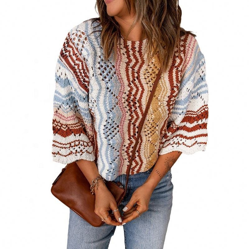 Custom Knit Bohemian Jumper Sweaters Rainbow Striped Pullover Knitwear – Bohemian Jumper and Bohemian Sweaters price|S
