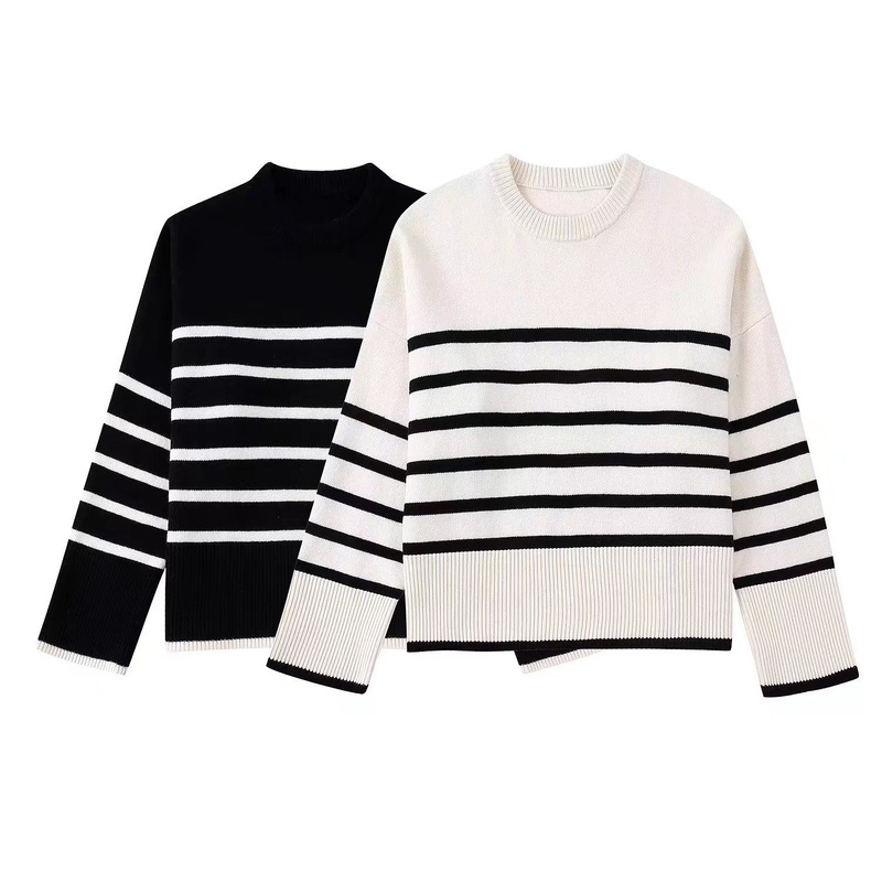Custom OEM ODM Women Clothing Casual Loose Stripe Knit Top Crew Neck Pullover Women Sweater – Pullover Sweater and Knitting Sweater price|S