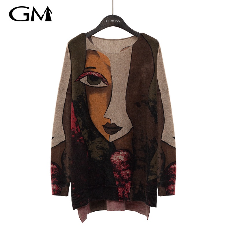Fashion Girl Printed Round Neck Knitted Top – Round Neck Loose Knit Top and Fashion Printed Knitted Top price