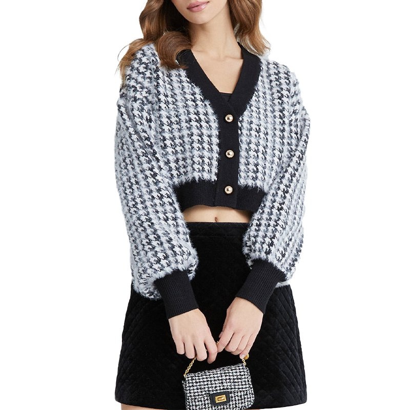 Lantern Sleeve Knitted Sweater Womens Short Spring and Autumn Womens Sweater Cardigan – Ladies Sweater and Striped Sweater price|S, S/M/L/Customized Size