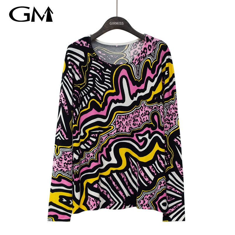New Abstract Line Printed Knit Top – Abstract Printing Knitted Top and Fashion Pullover price|L