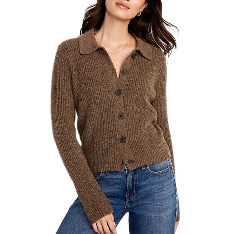 Pit Stripe Lapel Womens Wool Sweater Buttons Jacket Womens Cardigan Sweater Slim Short Customized Sweater for Women Coat – Ladies Sweater and Striped Sweater price|S, S/M/L/Customized Size