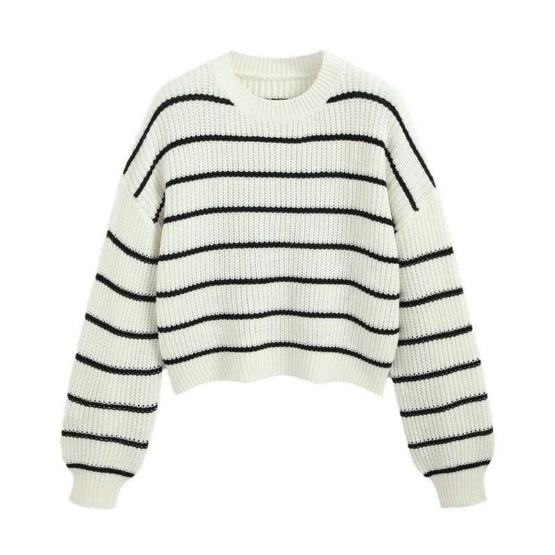 Wholesale Clothing Custom Pullover Knit Long Sleeve Loose Women Striped Sweater – Customized Factory Sweaters and Customized Ladies Sweater price|S/M/L/Customized Size
