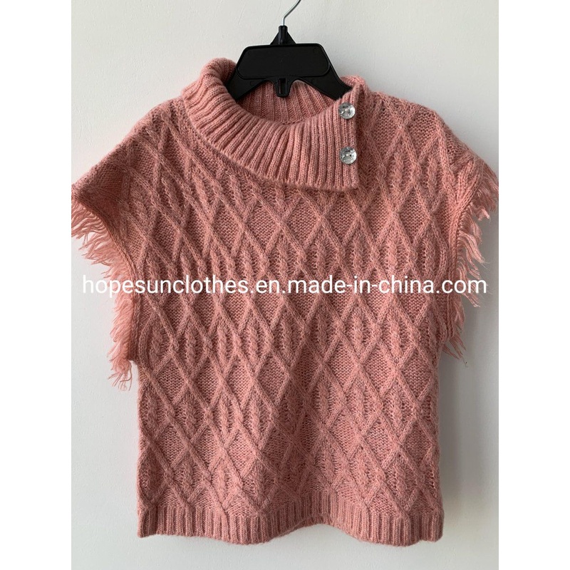 Wholesaler Manufacturer Kids Jacquard Button Fringed Short Sleeve Turtle Neck 100%Acrylic Pullover Knitwear Sweater – Children Outerwear and Girl Shrug price|S