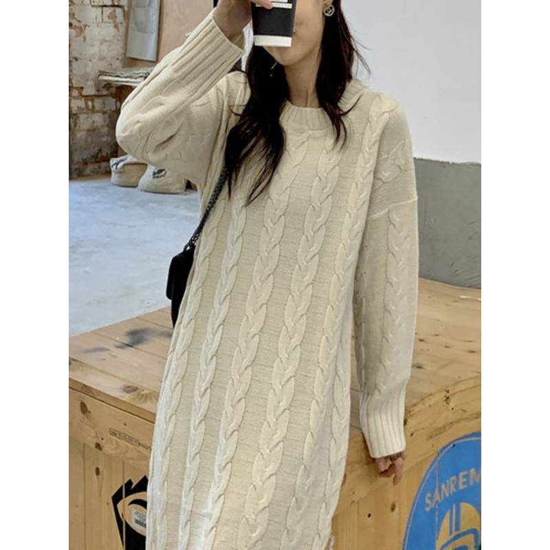 Winter Thick Knit Long Sweater Women Casual Pullover Loose MIDI Sweater Dresses – Knitwear and Designed Dress price|S