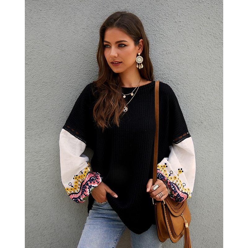 Women Shirts Casual Stitching Embroidered Top Loose Long Sleeve Shirts Rapa De Mujer – Knit Sweater and Women Sweaters price|S
