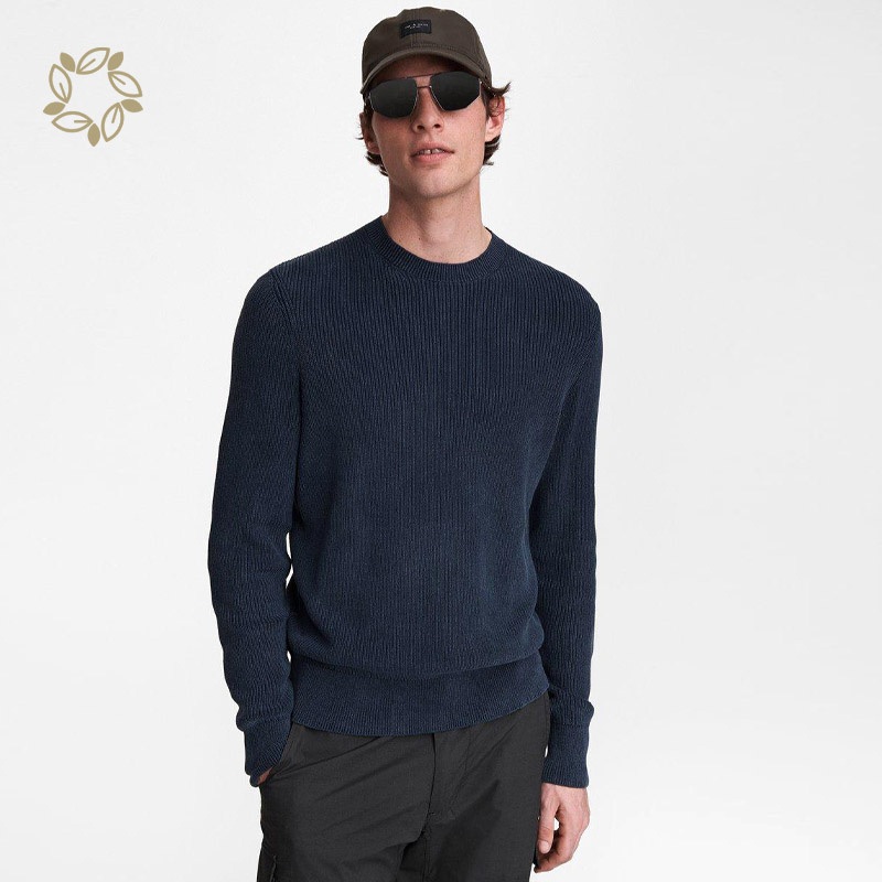 100% Organic Cotton Men Sweater Mens Crew Neck Sweaters Long Sleeve Winter Ribbed Knit Top Sustainable Pima Knitted Pullover Sweaters – Sweater and Knit Crewneck price|S